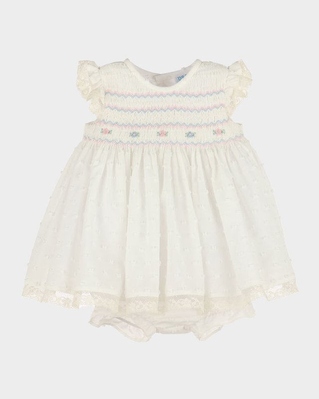 Girl's Swiss Dot Floral Smocked Dress, Size 6M-24
